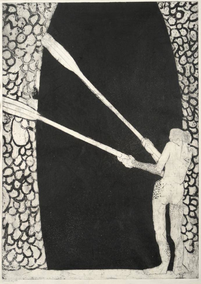 Lot 2017 - Maxwell Doig (b.1966)  'Figure with Oars' Signed and dated 1988, etching, 73.5cm by 52.5cm  See...