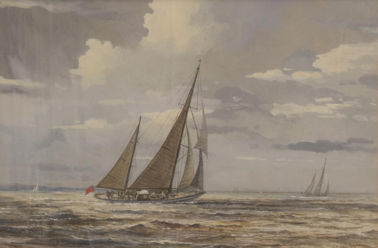 Lot 2021 - J L Chapman (b.1946) A yacht in full sail Signed, gouache, together with a further example by...