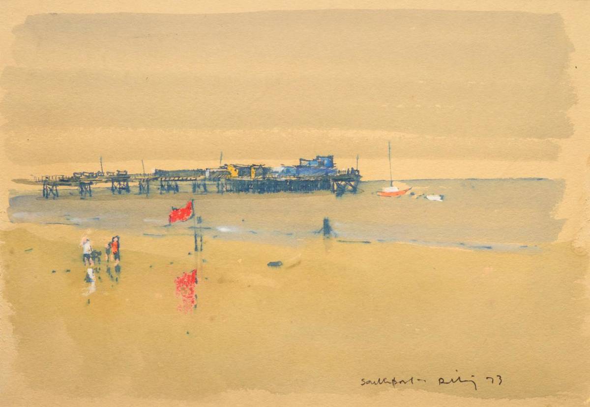 Lot 2024 - Harold Riley (b.1934) 'Southport' Signed, inscribed and dated (19)73, mixed media, 22cm by 32cm...