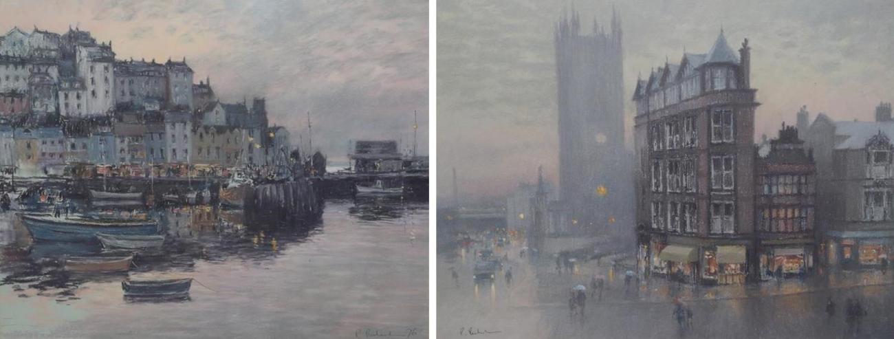 Lot 2026 - Bob Richardson (b.1938) 'Evening Brixham Harbour' Signed and dated (19)76, pastel, together...
