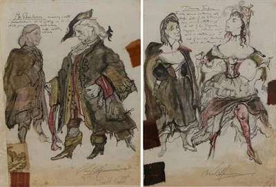 Lot 2057 - Leslie Hurry (1909-1978) 'Mr Peachum' 'Diana Trumper' Each signed, inscribed, set designs for...