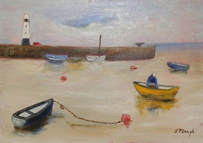 Lot 2075 - Stephanie Dingle (1926-2017) 'Waiting for the Tide- St. Ives' Signed, inscribed verso, oil on...