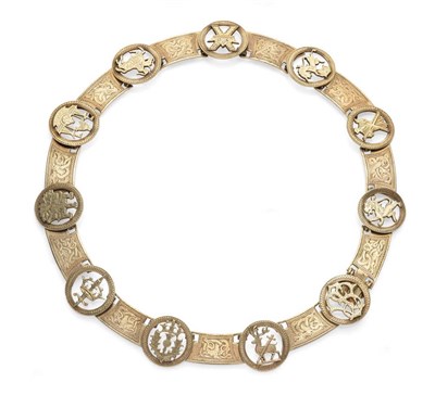 Lot 463 - A Gilt Metal Necklace of Scottish Emblems, each emblem within a patterned circular surround,...