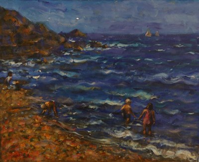 Lot 2092 - John Mackie (b.1955) 'On the Beach at St. Tropez' Signed, inscribed verso and dated (20)14, oil...