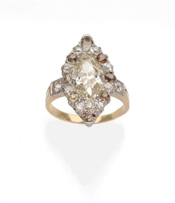 Lot 464 - A Diamond Cluster Ring, a central marquise cut diamond sits within a border of old brilliant...