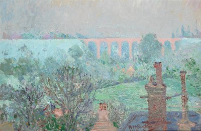 Lot 2104 - Rudolf Helmut Sauter (1895-1977) German 'The Rose Viaduct' Signed and dated 1926, with original...