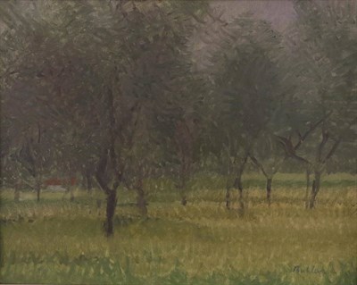 Lot 2105 - Robert Buhler RA (1916-1989) 'Olive Trees Camiore' Signed, oil on canvas, 39.5cm by 49cm   Artist's