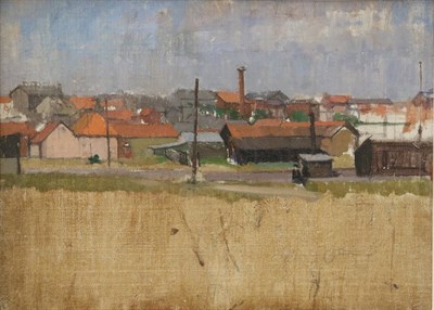 Lot 2113 - Patrick George (1923- 2016) Rooftops Oil on canvas board, 26.5cm by 36.5cm  Provenance: Studio...