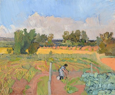 Lot 2116 - Claude Rogers (1907-1979) 'Essex Potato Field' Signed and dated (19)50, oil on canvas, 49.5cm...