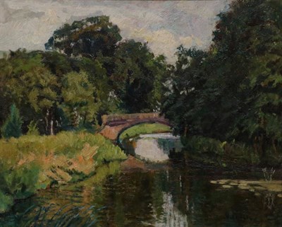 Lot 2119 - John Anthony Park (1880-1962) River scene with bridge, reputedly Devon Signed, oil on board,...