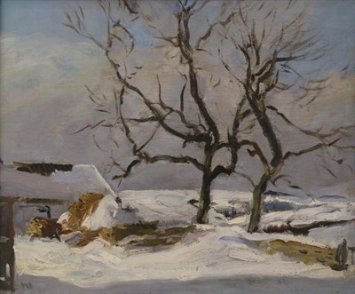 Lot 2129 - Philip Naviasky (1894-1983)  Snowbound farmyard with trees Bears label verso certifying the work as