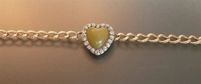 Lot 469 - A Chrysoberyl and Diamond Bracelet, a heart shaped cluster comprising a cabochon chrysoberyl within