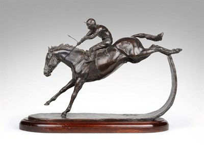 Lot 2158 - Philip Blacker (b.1949) Racehorse and jockey landing after a fence Signed and dated (19)85,...