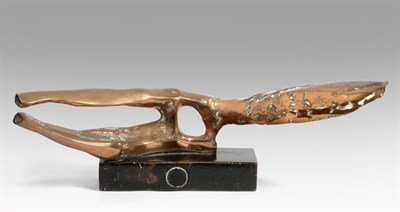 Lot 2159 - Austin Wright (1911-1997)  Propeller form Bronze, 12cm high by 37cm long (on wooden base)   See...