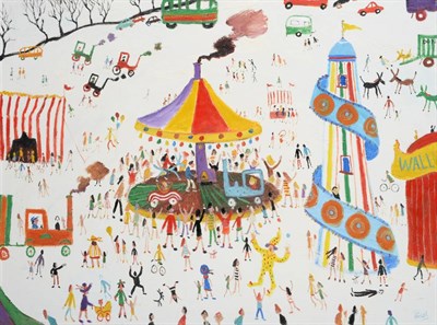 Lot 2174 - Simeon Stafford (b.1956) 'The Yellow Clown/Cornish Fair'  Signed, inscribed verso, oil on...