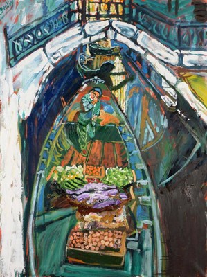 Lot 2178 - John Bratby RA, LG, ARCA (1928-1992) Venetian vegetable seller  Signed, oil on canvas, 121cm by...