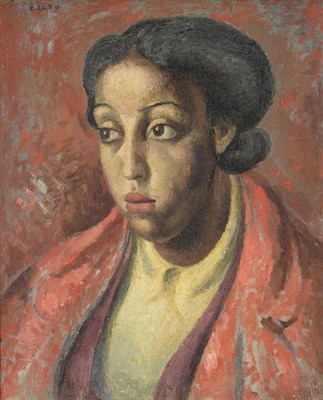 Lot 2185 - Emmanuel Levy (1900-1986) Head and shoulders portrait of a woman wearing a red coat Signed, oil...