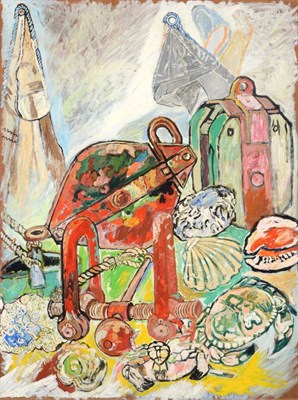 Lot 2190 - John Bratby RA, LG, ARCA (1928-1992) Marine Blocks and Shells Oil on board, 113.5cm by 83cm...