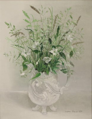 Lot 2195 - Audrey Johnson (1918-2010)  'Grasses in a White Jug' Signed and dated 1970, bears artist's...