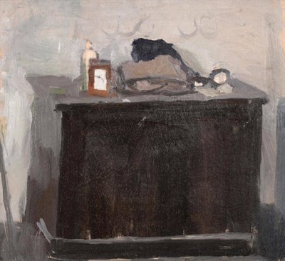 Lot 2201 - Patrick George (1923-2016) Still life with a chest of drawers With studio stamp to reverse, oil...