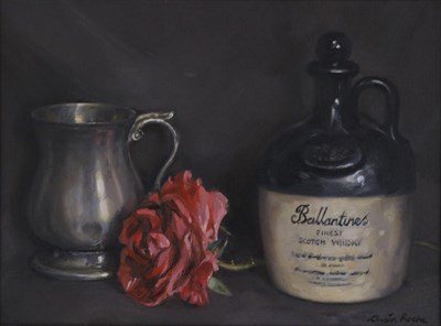 Lot 2203 - Oisin Roche (b.1973) Irish 'Still Life with a Rose' Signed, inscribed verso, oil on board,...