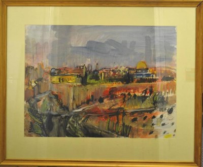 Lot 1045 - David Carr (Contemporary)  'View of Jerusalem'  Signed, gouache, 55cm by 74.5cm