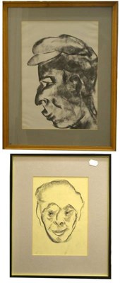 Lot 1063 - Francis Ward (20th century)  'Man in a Cap'  Signed with initials, charcoal, 42cm by 29cm...