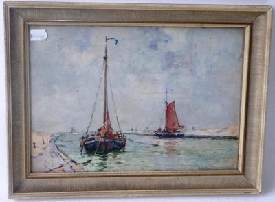 Lot 1065 - Emily Murray Paterson R.S.W (1855-1934)  'Boats Moored in an Estuary'  Signed, watercolour...