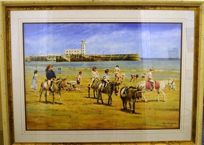 Lot 1067 - John A. Blakey (b.1952)  'Children Riding Donkey's on Scarborough Beach'  Signed and dated...