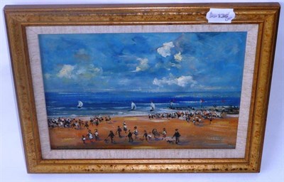 Lot 1078 - Manner of Campbell Mellon (1876-1955)  Beach Scene Signed Hopton, inscribed Hopton verso and...