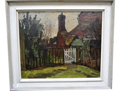 Lot 1091 - William Warden R.B.A (1908-1982)  'The White Gate' Signed, dated 1961 verso, oil on board, 50cm...