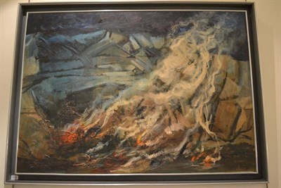 Lot 1094 - Kenneth Cozens (1920-2000)  'Burning Mountain' Signed and dated 1966, oil on canvas, 85cm by 121cm