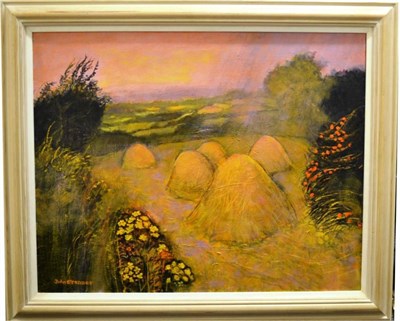 Lot 1104 - John Scorror O'Connor RWS (1913-2004)  'Hay in County Clare' Signed, oil on canvas, 59cm by 75cm