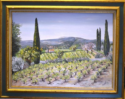 Lot 1108 - Marie-Ange Gerodez (Contemporary) Belgian  Continental Landscape with Vineyard, Signed, oil on...