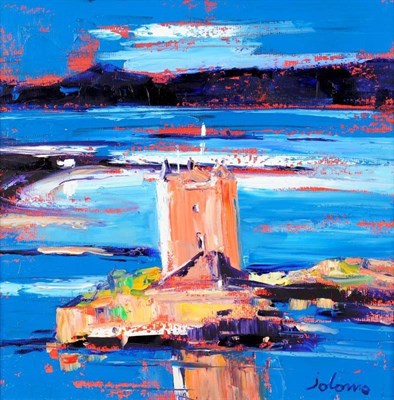 Lot 1113 - John Lowrie Morrison 'Jolomo' (b.1948)  'Evening Light Castle Stalker' Signed Jolomo, inscribed...