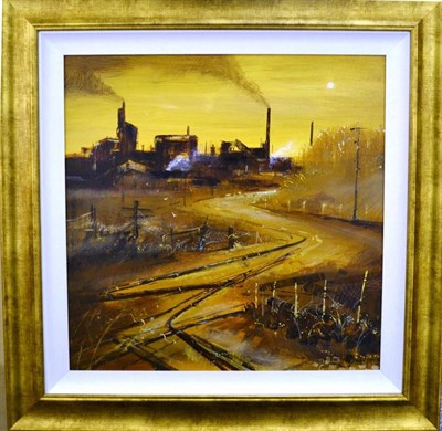 Lot 1116 - Adam Barsby (Contemporary)  'Towards the Timber Yard' Acrylic on board, signed, 59.5cm by 59.5cm