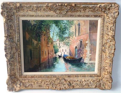 Lot 1122 - J. Barrie Haste (1931-2011)  A Venetian Canal Signed, oil on canvas, 29cm by 39cm