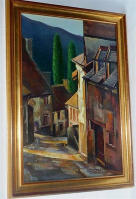 Lot 1126 - George Munton (b.1976)  Street Scene, Beaune, France Signed and dated (19)99, oil on canvas, 74.5cm