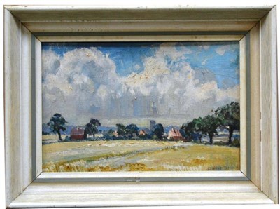 Lot 1127 - David Birch R.O.I (1895-1968)  'Norfolk Landscape' Signed, oil on panel, 14cm by 21cm