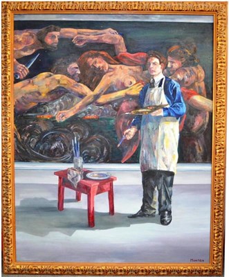 Lot 1150 - George Munton (b.1976)  The Artist in his Studio Signed, oil on canvas, 151cm by 120cm