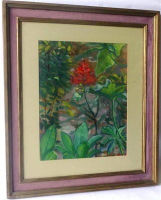 Lot 1152 - Vivien John (1915-1994)  Red Flower and Foliage Signed, oil on paper, 45.5cm by 36cm