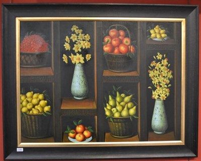 Lot 1162 - British School (Contemporary)  Still Life of Apples in a basket, Lemons on a plate, Daffodils...