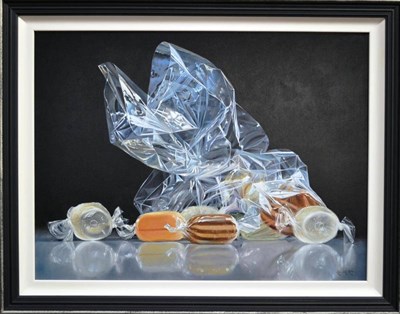 Lot 1163 - Ken McKie (Contemporary)  Still Life of Sweets Signed, acrylic on canvas, 74cm by 100cm