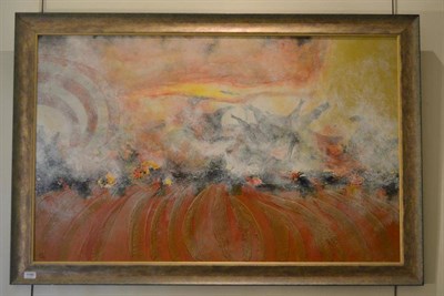 Lot 1166 - Joe Dias (Contemporary)  'Pyre III' Signed and dated 2001, oil on board, 74.5cm by 120cm