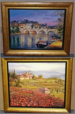 Lot 1017 - Sam Park (Contemporary)'Twil ight at Pont Neuf, Paris'  and 'Tuscan Summer' Each signed,...