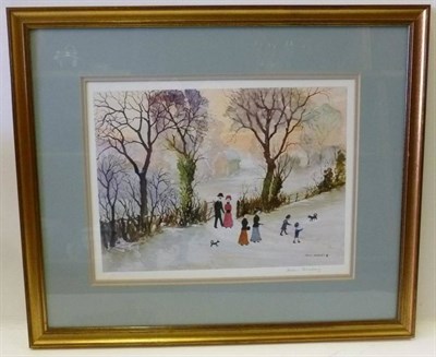 Lot 1025 - After Helen Bradley M.B.E. (1900-1979) 'Going home through the snow' Signed in pencil, with the...