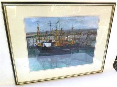 Lot 1042 - Selina Thorp (b.1968) Fishing boats Signed, mixed media, 43cm by 56cm