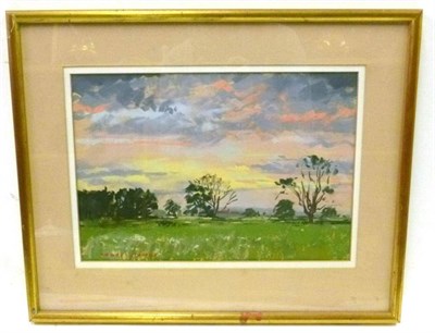 Lot 1051 - Angus Bernard Rands PS (1922-1985) Landscape at sunset  Signed, pastel, 22.5cm by 33cm