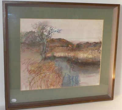 Lot 1053 - John Scorror O'Connor RWS (1913-2004)  'Docwra's Dyke Mimsmire' Signed, watercolour, 46cm by 56cm