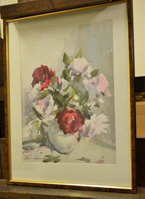 Lot 1079 - Edward Wesson RI, RBA, RSMA (1910-1983) Still life of red and white roses Signed, watercolour, 40cm